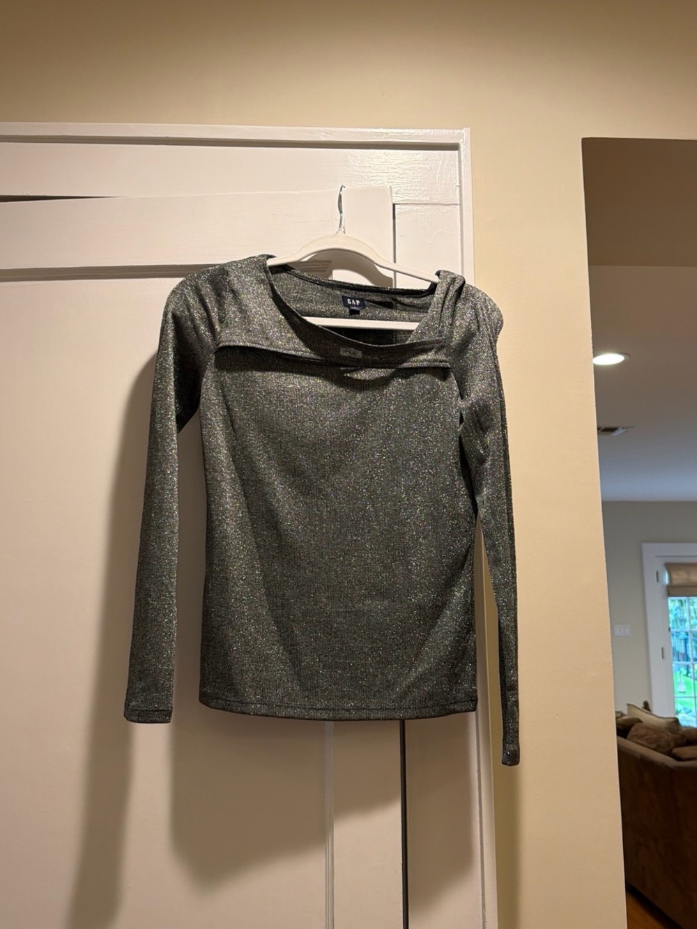 GAP Metallic Charcoal Boatneck Long Sleeve Top